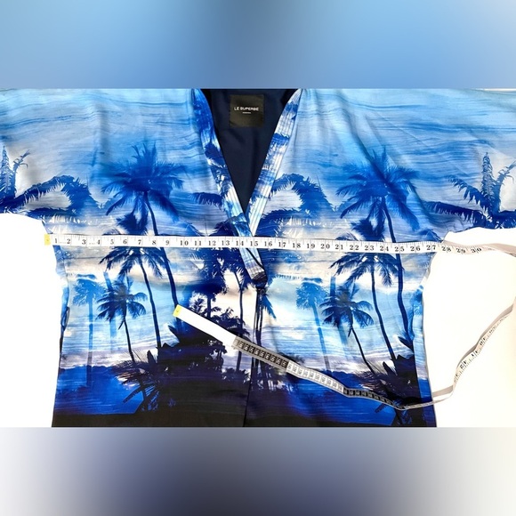 Le Superbe Palm Printed Kimono Robe Jacket Ocean Blue One Size - Picture 9 of 9